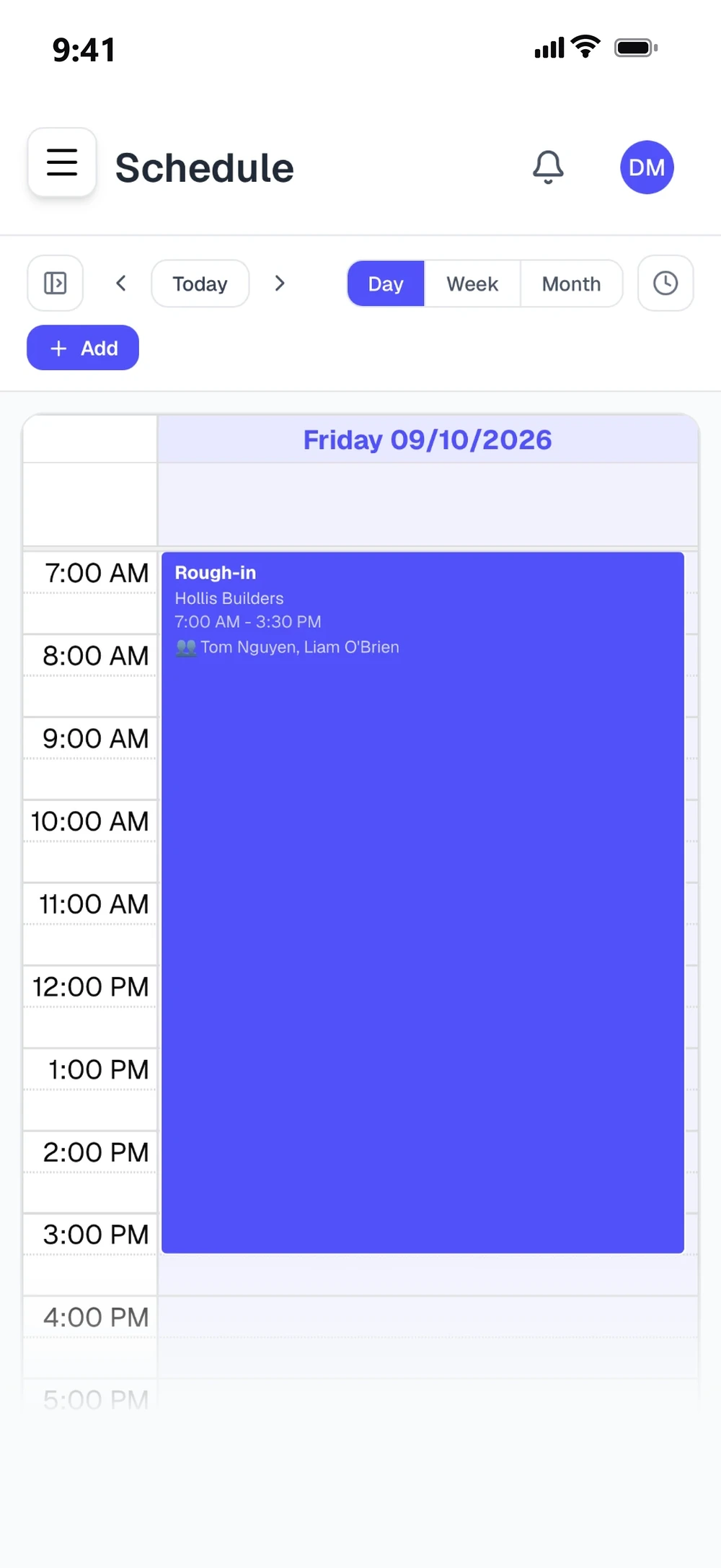 Today's schedule with the crew booked in